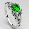 Vigselringar Fashion Round Green Diamond Engagement Bridal Gift Ring Storlek 6-10