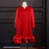 Vrouwen rode jurk losse v-hals lange mouwen ruches patchwork oversized Afrikaanse grote plus size dames vrouwelijke vestidos gewaden 210416