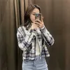 ZA Cropped Plaid Overshirt Women Long Sleeve Patch Pockets Vintage Shirt Female Fashion Side Vents Metal Button Short Top 210602