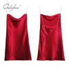 Summer Women Satin Slip Spaghetti Strap Sexy Diamond Red Black White Silk Short Backless Dress 210415