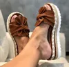 Spot 2020 summer new large size foreign trade women's shoes bowknot hemp rope thick soled A flip flops flip-flop women