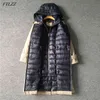 Vinter 90% Vit Duck Down Jacket Coat Elegant Kvinna Dubbel Breasted Belt Feather Parka Windbreaker 210423