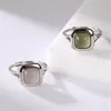 Uglyless Natural Agate Square for Women Simple Noble Gemstone Open Rings Gold Plated 925 Sterling Silver Fine Jewelry R789