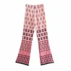 Casual Mulheres Cintura Alta Calças Primavera-Outono Moda Senhoras Inglaterra Estilo Impresso Calças Flared 210515