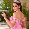 2022 Pink Ball Gown Pink Quinceanera Dresses 3D Flower Beaded Sweet 15 16 Dress Prom Gowns Gorgeous vestido de 15 anos