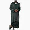 Etnik Kıyafet Müslüman Erkekler Jubba Thobe Uzun Kollu Çizgili Kapşonlu Nefes Alabilir Cüppeler 2022 Robe Gevşek Dubai Suudi Arap Kaftan Kıyafetleri222U