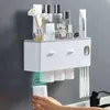 GESE Magnetic Adsorption Inverted set Toothbrush Holder Automatic Toothpaste Squeezer Dispenser Storage Rack Bathroom Accessories
