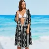 Indie folk broderade bikini täcker sexig front öppen tre fjärdedel ärm lång kimono cardigan plus storlek kvinnor beachwear q879 210420