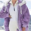 Damska zimowa kurtka z kapturem Moda Scargan Zipper Casual Loose Solid Color Pluszowe Z Długim Rękawem Ciepłe Futro Bawełniane ubrania 211110