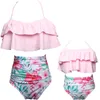 Mother Daughter Swimsuit Floral high Waist Flower Bikini Set Toddler Girls Summer Matching Bathing Suit Mommy and Me 210724