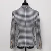 Damespakken Blazers 2021 Fashion Classic Black and White Plaid Houndstooth Tweed Froned Losse Rand Blazer Wollen Jas