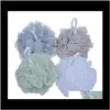 Borstels, sponsen scrubbers badkamer accessoires thuis tuin drop levering 2021 60g grote spons poef loofahs mesh body douche bal terug remov