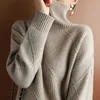 Maglione in cashmere da donna dolcevita pullover lavorato a maglia in puro colore 100% lana sciolto taglia grande 210914