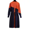 Halve turtleneck lange mouwen breien zachte trui herfst winter plus size patchwork contrast kleur veter-up trui jurk 210416