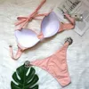 2021 Sexy Push up Bra cup Crystal Diamond Swimsuit Women Bandeau Swimwear Female Brazilian Bikini set Halter Bathing Suit ship1993131