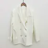 Primavera senhoras casaco de escritório duplo breasted entalhado manga longa blazer de alta qualidade solta senhora casual branco 210510