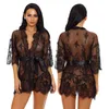 Women's Sleepwear Lace Kimono Robe Babydoll Lingerie Mesh Nightgown S-XXL