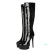 Toptan-Boots Western Style Saf Renk Diz Yüksek Kadınlar Kış Ayakkabı Platform Yuvarlak Toe Açık Moda 15 Cm