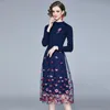 Fashion Designer Women Elegant Embroidery Mesh Dress Woman Cocktail Party Robe Female Knitted A-Line Casual Dresses Vestidos 210525