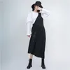 [EAM] Women Black Pleated Irregular Long Dress Asymmetrical Collar Sleeveless Loose Fit Fashion Spring Autumn 1DD0184 21512