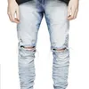 Slim fit rippade jeans män hi-street mens oroliga denim joggers knähål tvättade förstörda jeans plus s265n