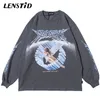 Lenstid Men Hip Hop Streetwear Angel Print T рубашка Harajuku Оплачивает футболку с длинным рукавом Мода большая футболка хлопковые топы Tees 220309