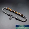 Homens Cadeia de Cadeia Ajustável Aço Inoxidável Braslet Braslet Homme Real Mapa Natural Tigre Olho Braclet Pedra Beads Jóias