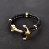 Bracelets de charme Jiayiqi Punk gravé Dragon argent or ancre fermoir noir tresse véritable bracelet en cuir hommes bijoux en acier inoxydable S2855