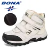 Bona Tasarımcılar Peluş Kar Botları Çocuk Spor Sneakers Terkking Çizmeler Çocuklar Yürüyüş Dağ Tırmanma Kamp Ayakkabı 211108