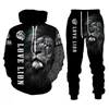 Homens Tracksuits Homem 2 Pieces Sweat Suits Mens 3D Floral Impressão Leão Moletons Sweatpants Define Sports Suit212D