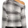 여성 옷깃을위한 캐주얼 히트 컬러 셔츠 긴 소매 격자 무늬 불규칙 한국 블라우스 여성 패션 의류 봄 210531