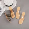 Tofflor Crystal Ball Low Heel PVC Transparenta Clear Women Peep Toe Sommar Sandaler Mode Design Outdoor