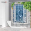 Open the window to see the seaside beach scenery printing polyester waterproof shower curtain home decoration curtain with hook 210402