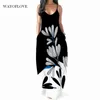 WAYOFLOVE Schwarz Weiß Sexy Trägerkleid Plus Size Robe Kleider Sommer Sommerkleider Lässige Strandparty Kleider Maxikleid Frauen 210602