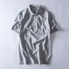 コットンリネン半袖メンズTシャツサマーストライプスリムフィットカラーTシャツ男性服プラスサイズ4xlトップスメンズポロス