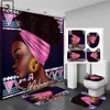 Africano americano preto feminino impressão cortina de chuveiro conjunto à prova dwaterproof água cortinas do banheiro macio anti-deslizamento tapetes de banho capa de toalete 2238p