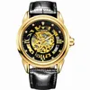 Skeleton Automatic Watch Mens Luxury Diamond Clock Fashion Gold Leather Meale Mechanical Tourbillon Защищенные часы на наручные часы7521337