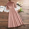 Mori Girl Summer Dress Donna manica corta scozzese Vintage es Peter Pan Collar Robe Femme Cotton Elegant Vestidos 210520