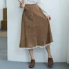 Осень зима кисточка бахрома Worduroy плиссированная юбка женщина винтажная высокая талия линия MIDI юбки Harajuku корейский стиль длинные юбки 210619