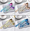 4 Pcs/Set Stainless Steel Cutlery Gold/Black/Mix colors/Blue/Silver Plated Dinnerware Knife Fork Spoon