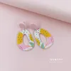 Unique Design Spring Summer Colorful Plant Wave Point Printing Acrylic Geometric Earrings Lady Hawaiian Jewelry Wholesale Dangle & Chandelie