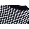 Evfer Women Fashion Houndstooth Za Dzianinę V-Neck Swetover Damskie Dorywczo Bez Rękawów Plaid Luźne Swetry Dziewczyny Jesień Kamizelka Chic Y1110