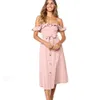 Kvinnor sexig av axel ruffle damer klänning elegant knäppas sash sommar kvinnor klänning avslappnad kvinnlig midi strand klänning robe vestidos 210416