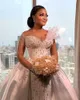 Lyx Crystal Plus Storlek Bröllopsklänningar Med Avtagbar Tåg Långärmad Beaded Stain Lace-up Aso Ebi Vestidos Novias Boda 2022 Brudklänning