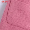 Tangada French Style Damskie Przyciski Przedni Szczur Różowy Tweed Midi Spódnica Vintage Wysoka Talia Zipper Kobiet Spódnice Mujer BE520 210621