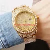 Montre en diamant pour hommes d'affaires concepteur masculin bague en diamant ronde pleine marque d'heure en chiffres romains glacé montres jour Date