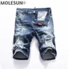 Jeans da uomo Jeans Summer Style Mens Pantaloncini da uomo Luxury Denim Pantaloni Zipper Patchwork Slim Blue Hole per