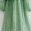 Plisowana sukienka Dot Print Kobiety V-Neck Z Długim Rękawem Casual Midi Es Fresh Green Huśtawka Szyfon z pasem Kobiet 210604