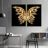 Schwarz und Gold Schmetterlingsflügel abstrakte Leinwand Malerei moderne Kunst Wand Poster Drucke minimalistische Bilder für Wohnzimmer Dekor