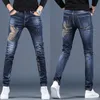 Sommer 2021 Lässige Hip Hop männer Gedruckt männer Hosen Trendy Marke Schlank anliegende Casual Kleine Füße Denim jeans Hosen Für Mann